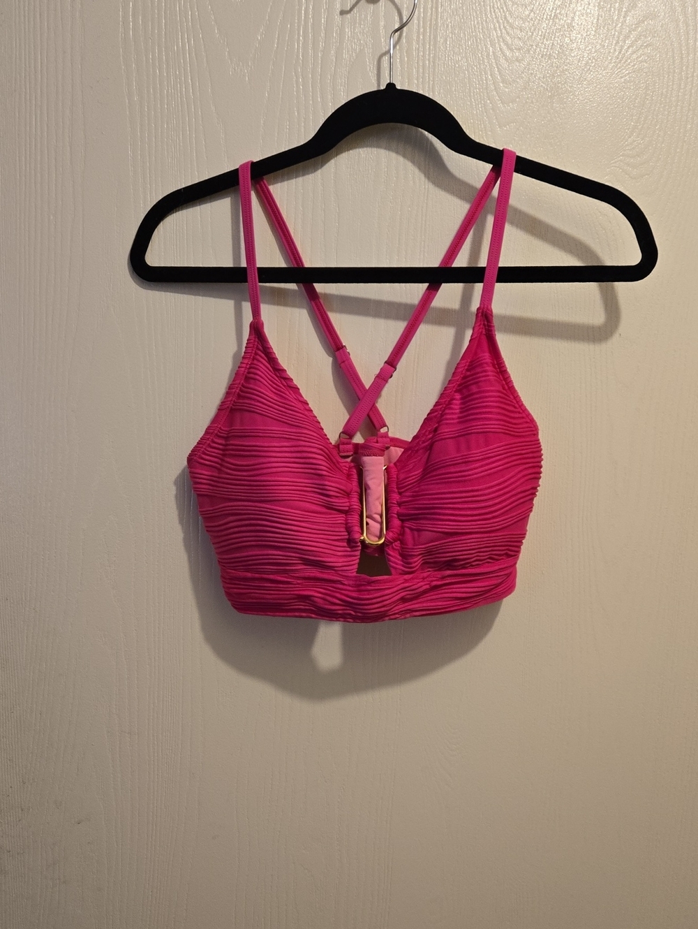 NWOT Cupshe Hot Pink Ruched Strappy Bikini Top - L18